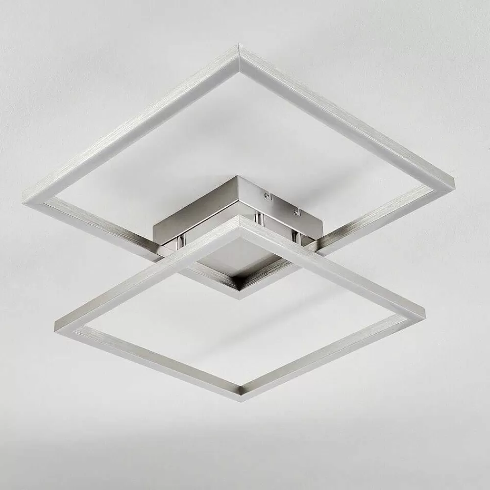 hofstein Plafonnier Relous Led Acier Inoxydable, 2 Lumieres, Telecommandes, Changeur De Couleurs