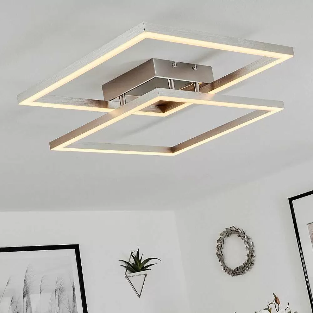 hofstein Plafonnier Relous Led Acier Inoxydable, 2 Lumieres, Telecommandes, Changeur De Couleurs