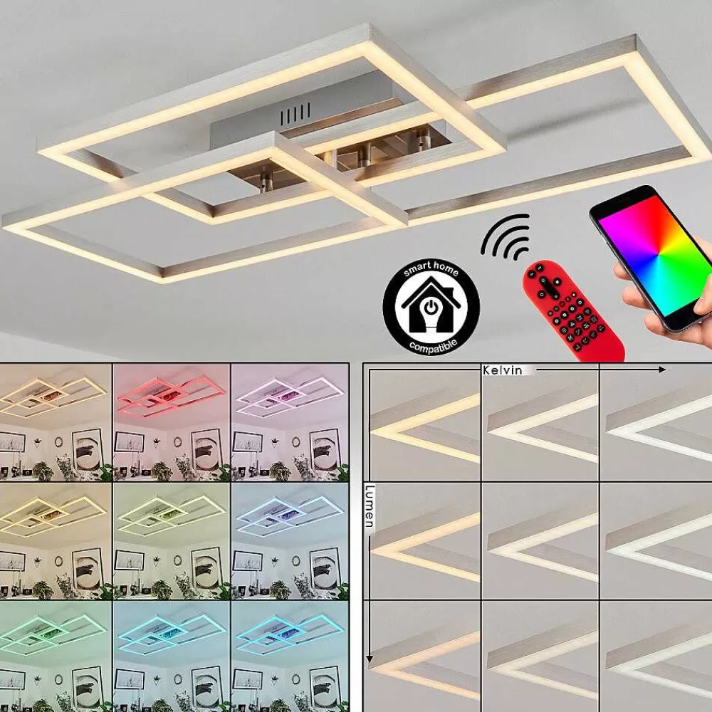 hofstein Plafonnier Relous Led Acier Inoxydable, 3 Lumieres, Telecommandes, Changeur De Couleurs