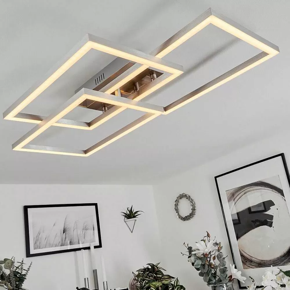 hofstein Plafonnier Relous Led Acier Inoxydable, 3 Lumieres, Telecommandes, Changeur De Couleurs