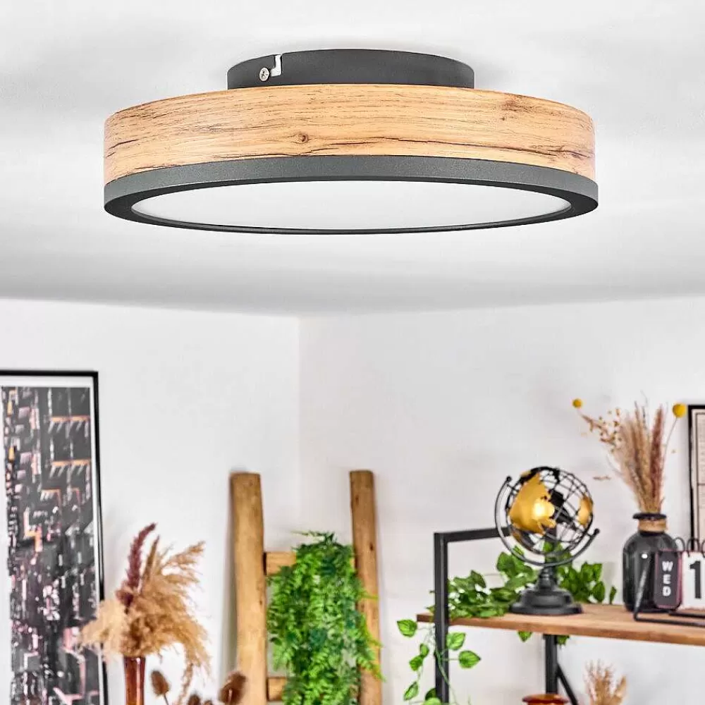 hofstein Plafonnier Salmi Led Anthracite, Brun, Couleur Bois, 1 Lumiere