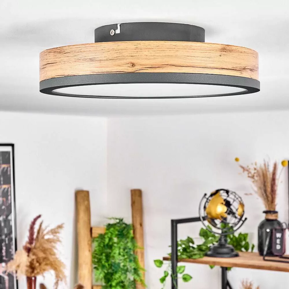 hofstein Plafonnier Salmi Led Anthracite, Brun, Couleur Bois, 1 Lumiere