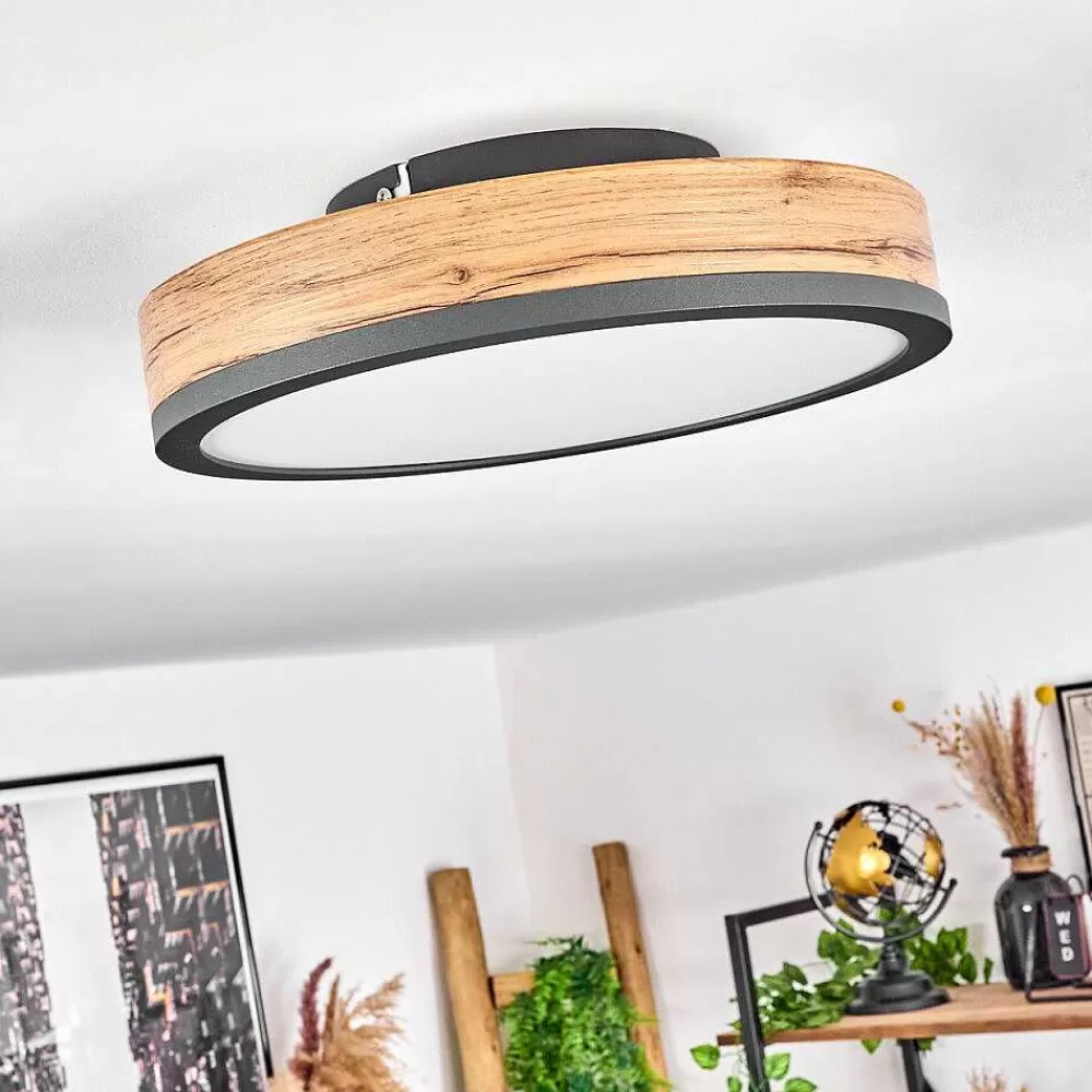 hofstein Plafonnier Salmi Led Anthracite, Brun, Couleur Bois, 1 Lumiere