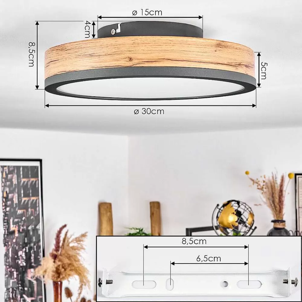 hofstein Plafonnier Salmi Led Anthracite, Brun, Couleur Bois, 1 Lumiere