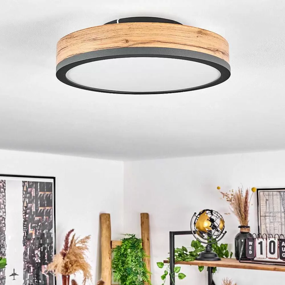 hofstein Plafonnier Salmi Led Anthracite, Brun, Couleur Bois, 1 Lumiere
