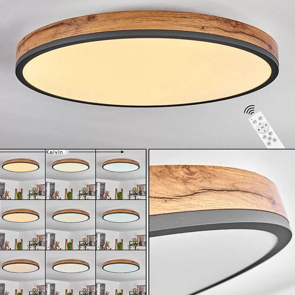 hofstein Plafonnier Salmi Led Anthracite, Brun, Couleur Bois, Noir, 1 Lumiere, Telecommandes