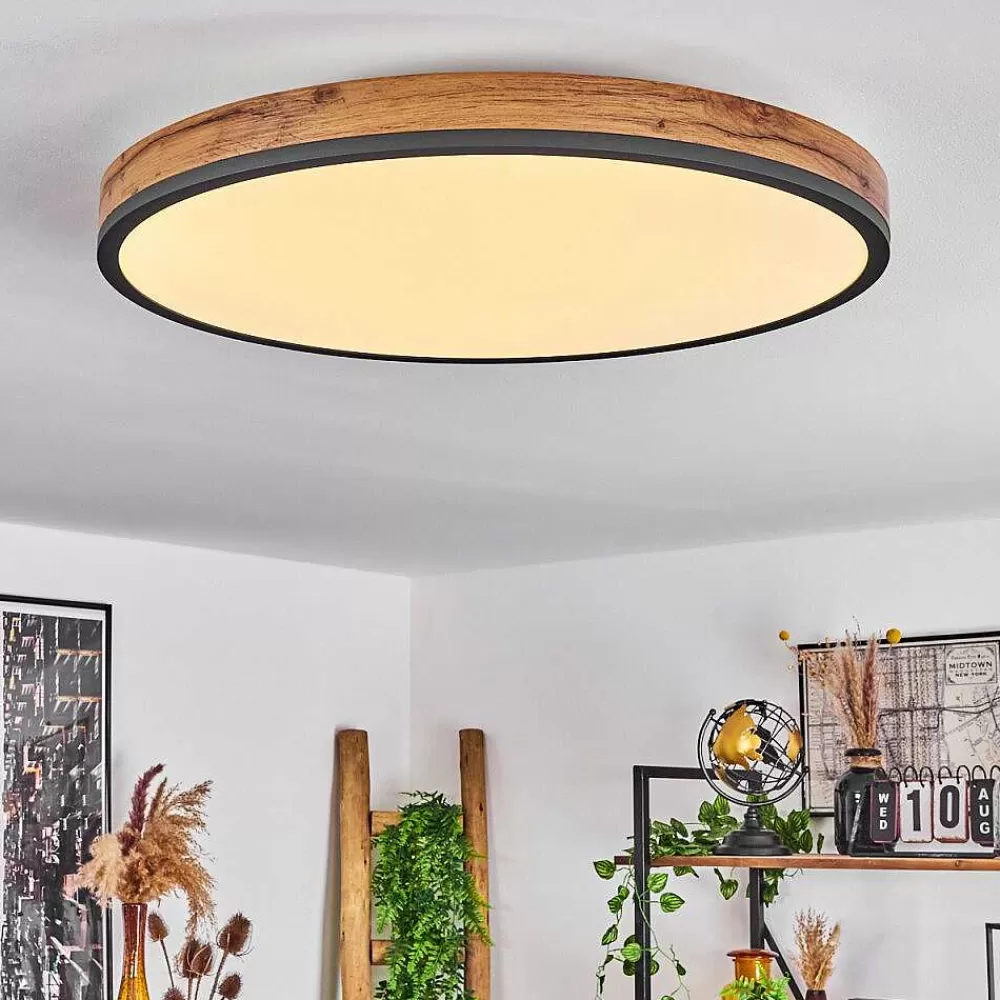 hofstein Plafonnier Salmi Led Anthracite, Brun, Couleur Bois, Noir, 1 Lumiere, Telecommandes