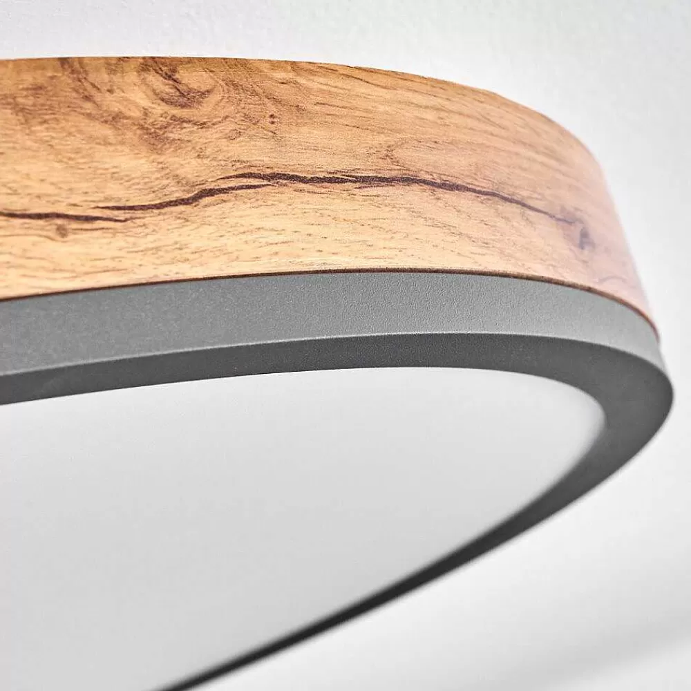 hofstein Plafonnier Salmi Led Anthracite, Brun, Couleur Bois, Noir, 1 Lumiere, Telecommandes