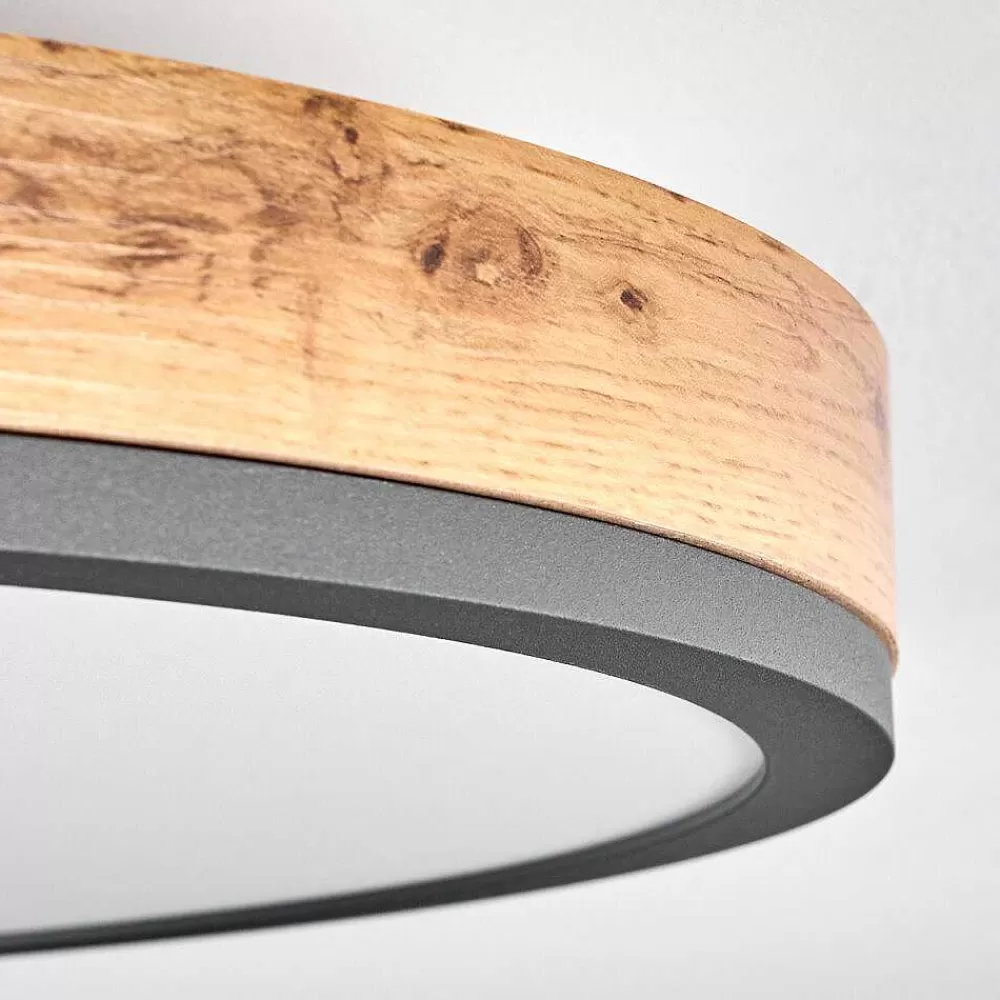 hofstein Plafonnier Salmi Led Anthracite, Brun, Couleur Bois, Noir, 1 Lumiere, Telecommandes