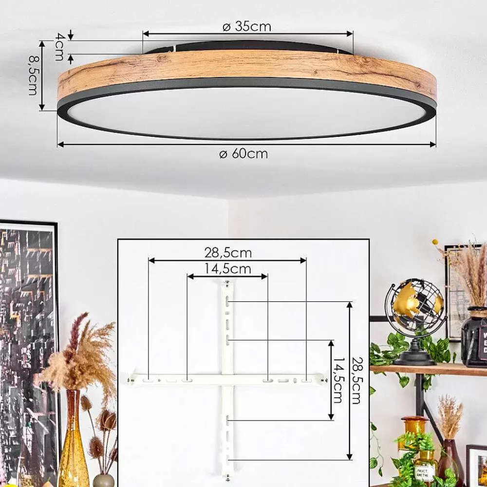 hofstein Plafonnier Salmi Led Anthracite, Brun, Couleur Bois, Noir, 1 Lumiere, Telecommandes