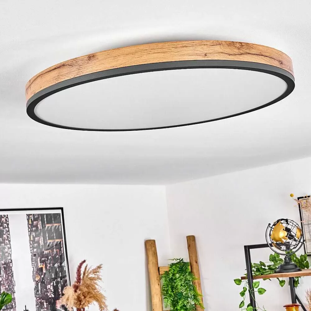 hofstein Plafonnier Salmi Led Anthracite, Brun, Couleur Bois, Noir, 1 Lumiere, Telecommandes