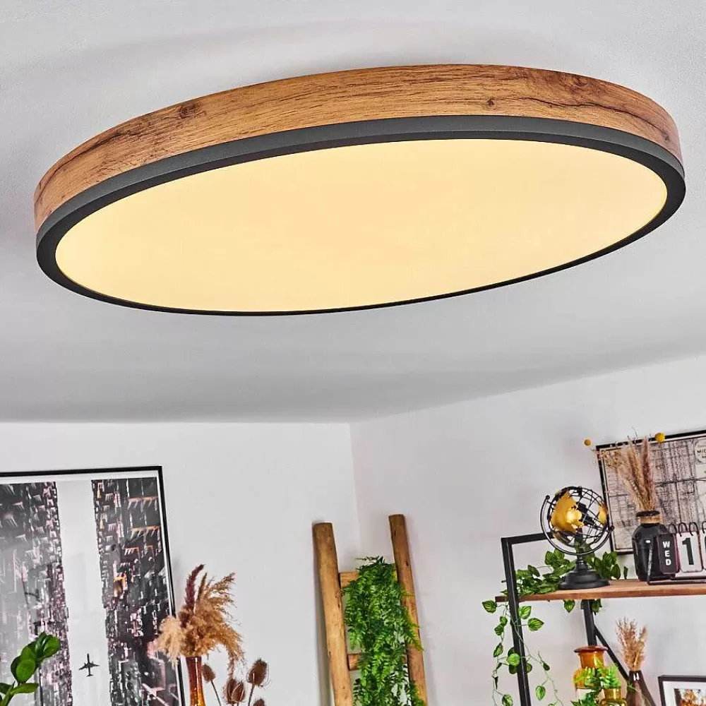 hofstein Plafonnier Salmi Led Anthracite, Brun, Couleur Bois, Noir, 1 Lumiere, Telecommandes