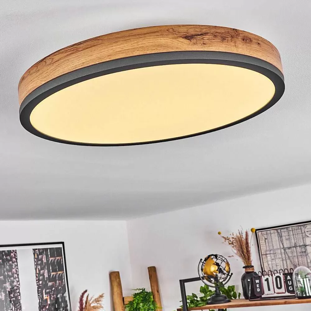 hofstein Plafonnier Salmi Led Anthracite, Brun, Couleur Bois, Noir, 1 Lumiere, Telecommandes
