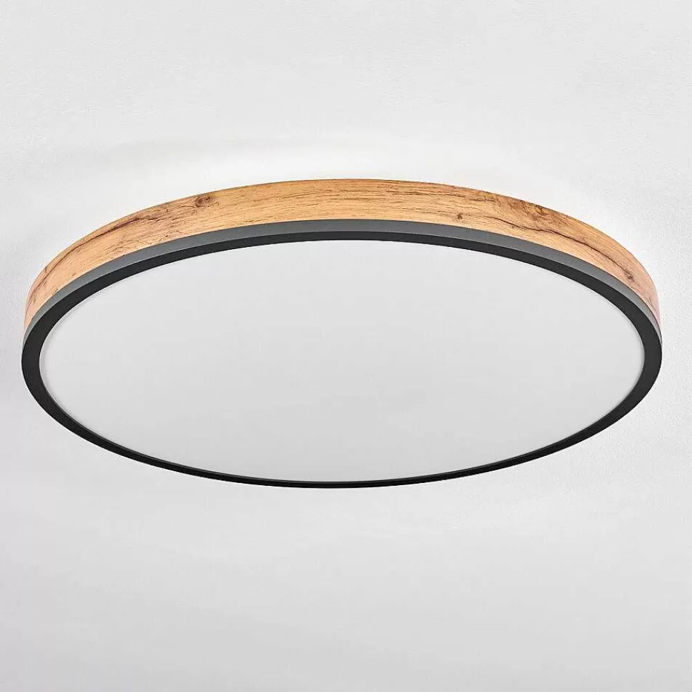 hofstein Plafonnier Salmi Led Anthracite, Brun, Couleur Bois, Noir, 1 Lumiere, Telecommandes