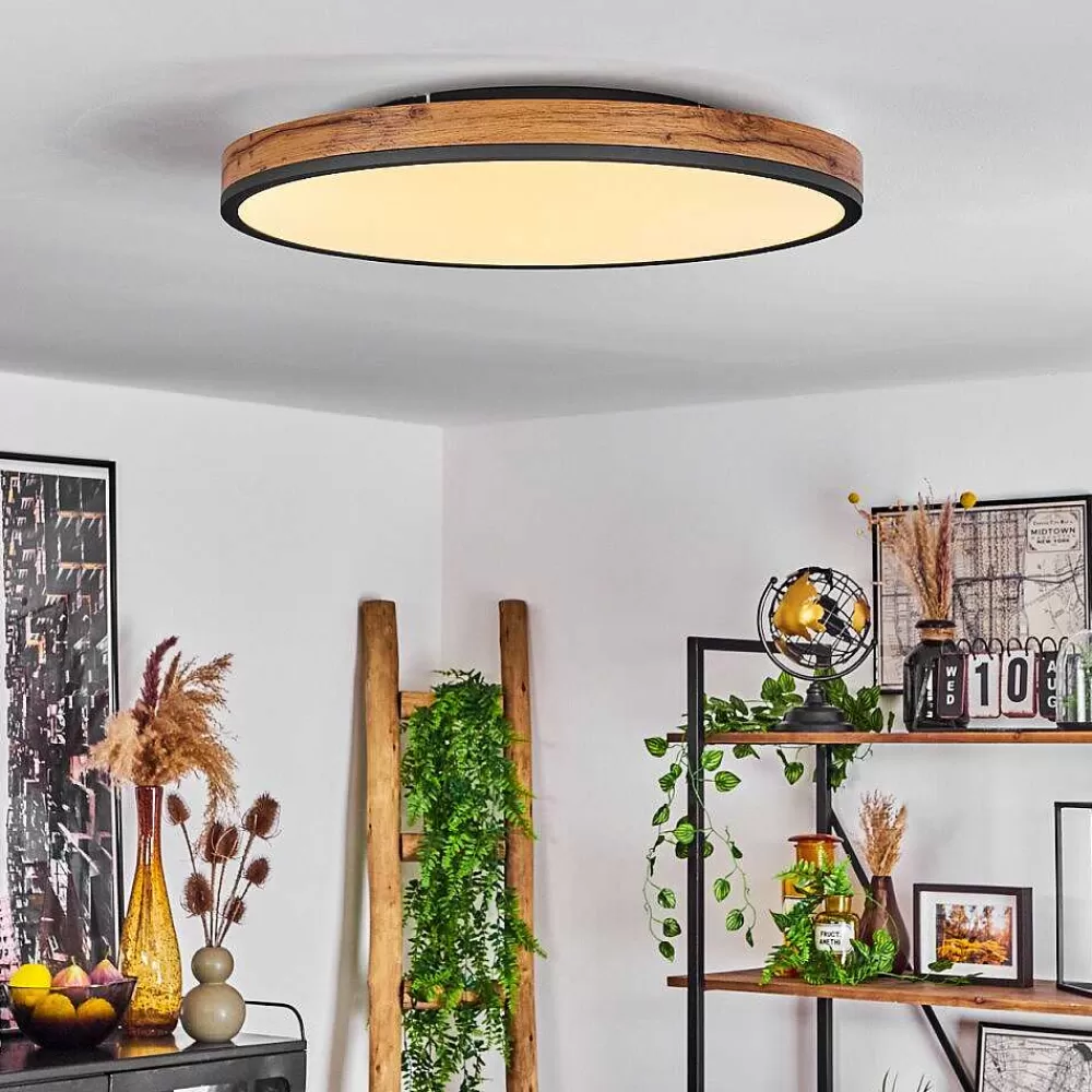 hofstein Plafonnier Salmi Led Anthracite, Brun, Couleur Bois, Noir, 1 Lumiere, Telecommandes