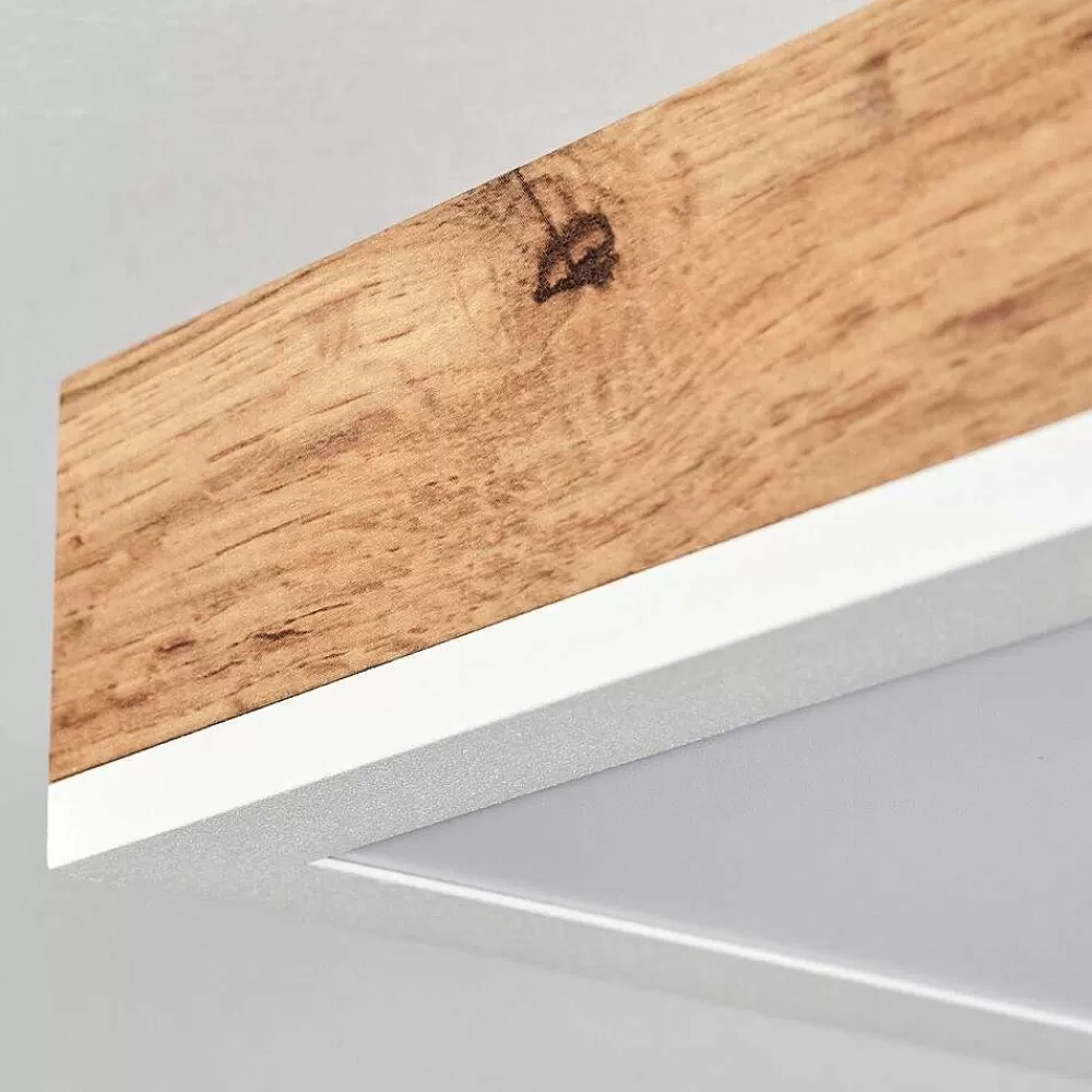 hofstein Plafonnier Salmi Led Brun, Couleur Bois, Blanc, 1 Lumiere, Telecommandes