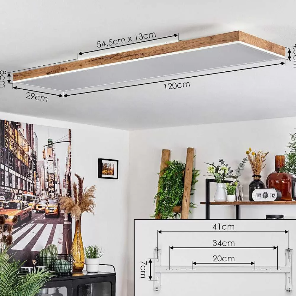 hofstein Plafonnier Salmi Led Brun, Couleur Bois, Blanc, 1 Lumiere, Telecommandes
