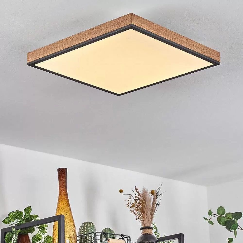 hofstein Plafonnier Salmi Led Brun, Couleur Bois, Noir, 1 Lumiere, Telecommandes