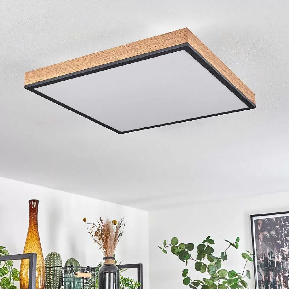 hofstein Plafonnier Salmi Led Brun, Couleur Bois, Noir, 1 Lumiere, Telecommandes