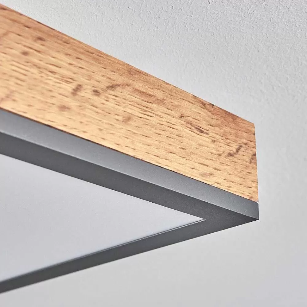 hofstein Plafonnier Salmi Led Brun, Couleur Bois, Noir, 1 Lumiere, Telecommandes