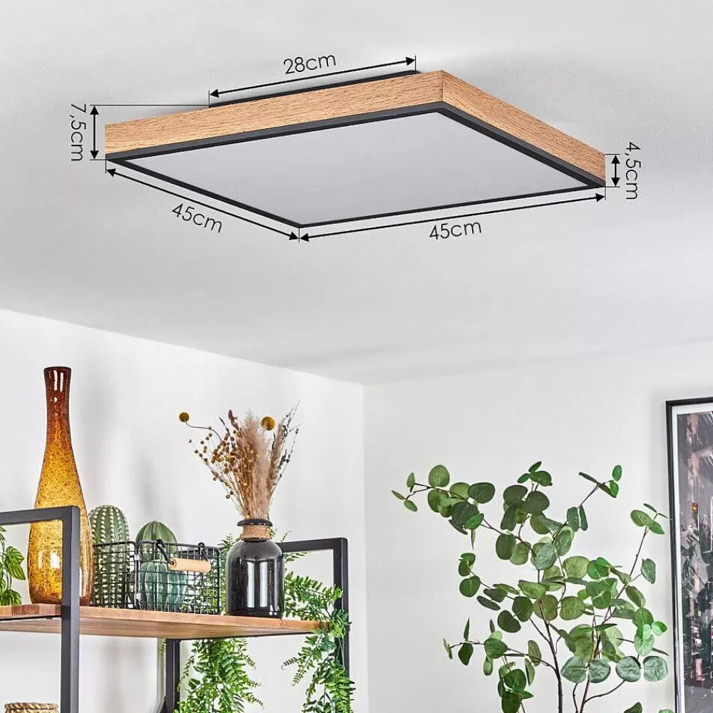 hofstein Plafonnier Salmi Led Brun, Couleur Bois, Noir, 1 Lumiere, Telecommandes