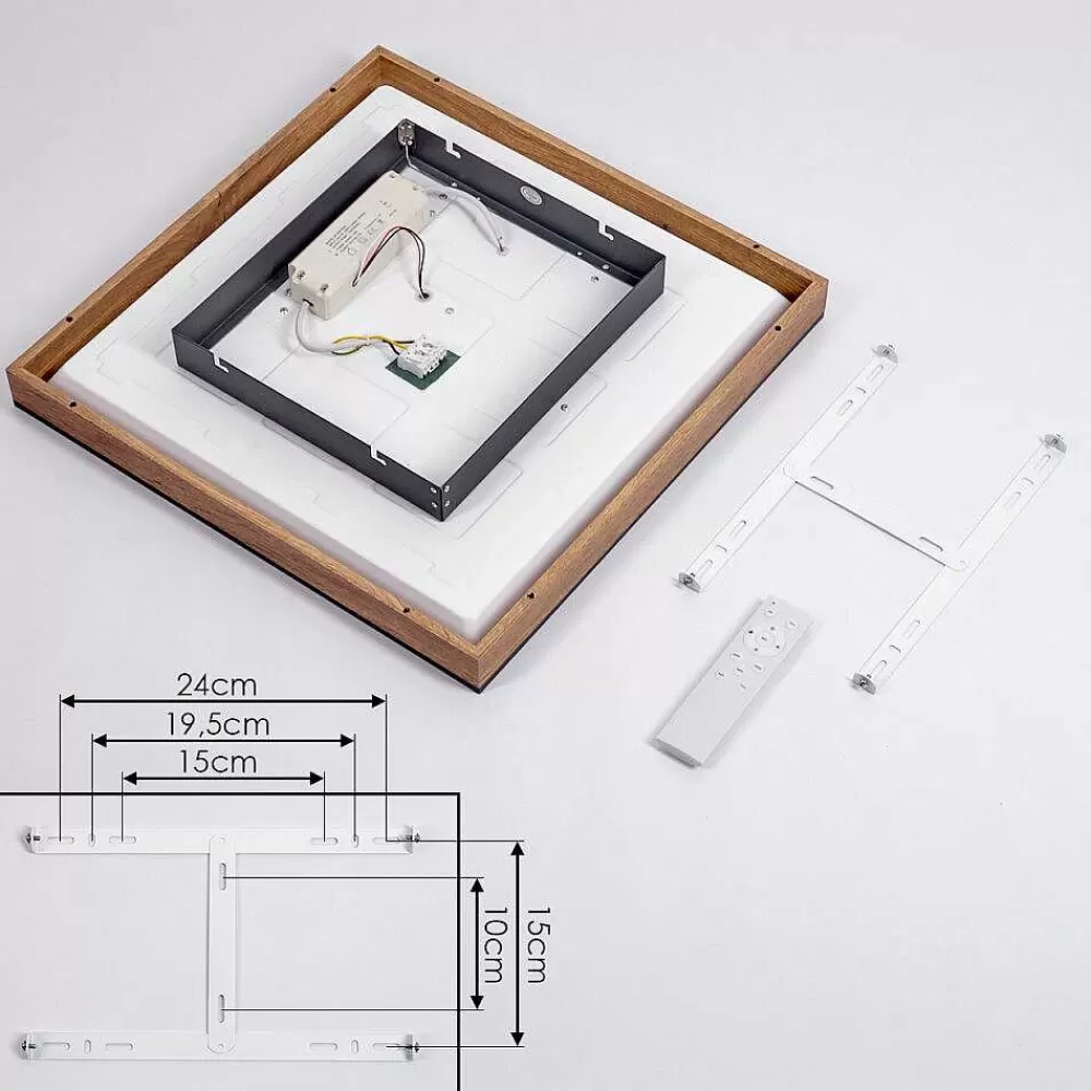 hofstein Plafonnier Salmi Led Brun, Couleur Bois, Noir, 1 Lumiere, Telecommandes