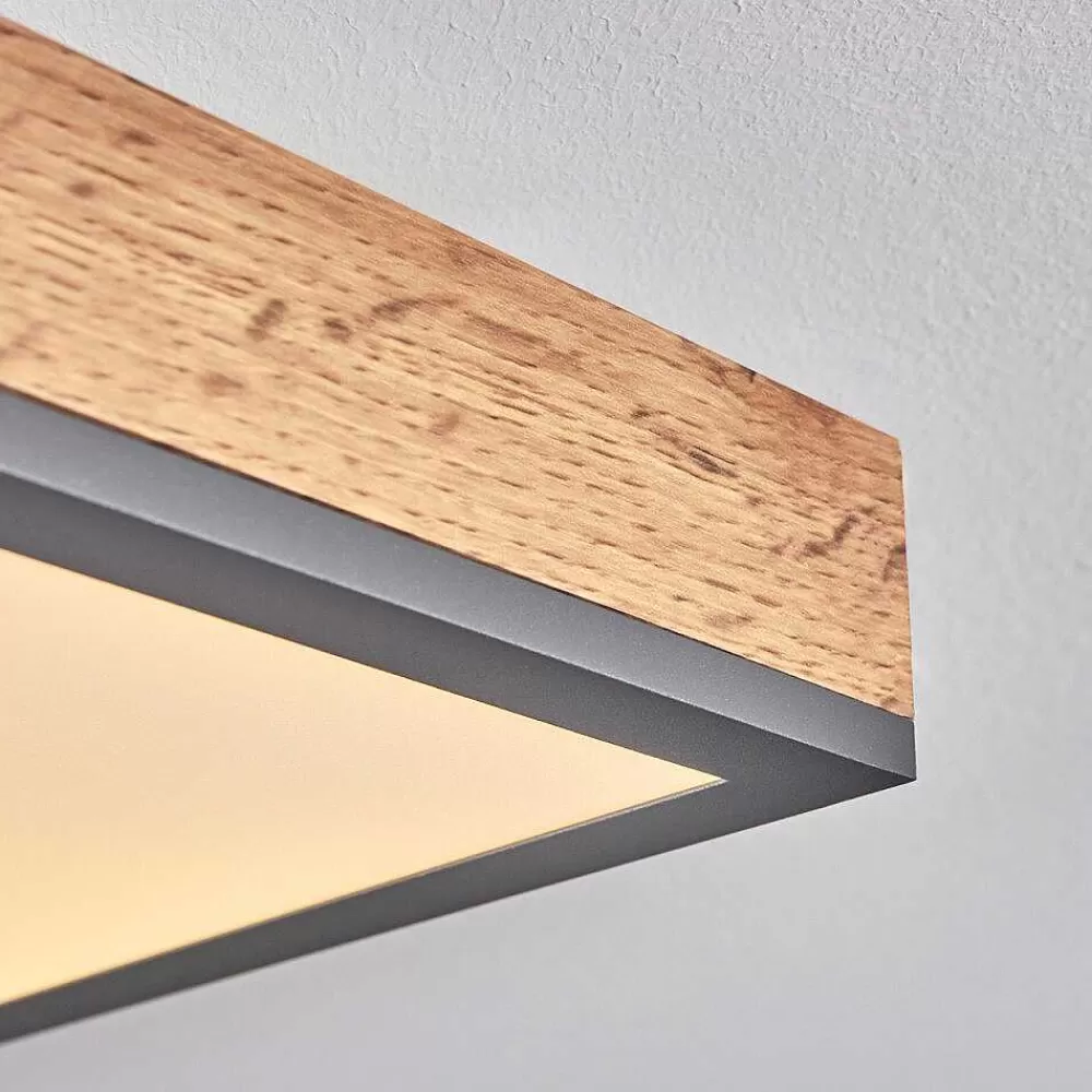 hofstein Plafonnier Salmi Led Brun, Couleur Bois, Noir, 1 Lumiere, Telecommandes