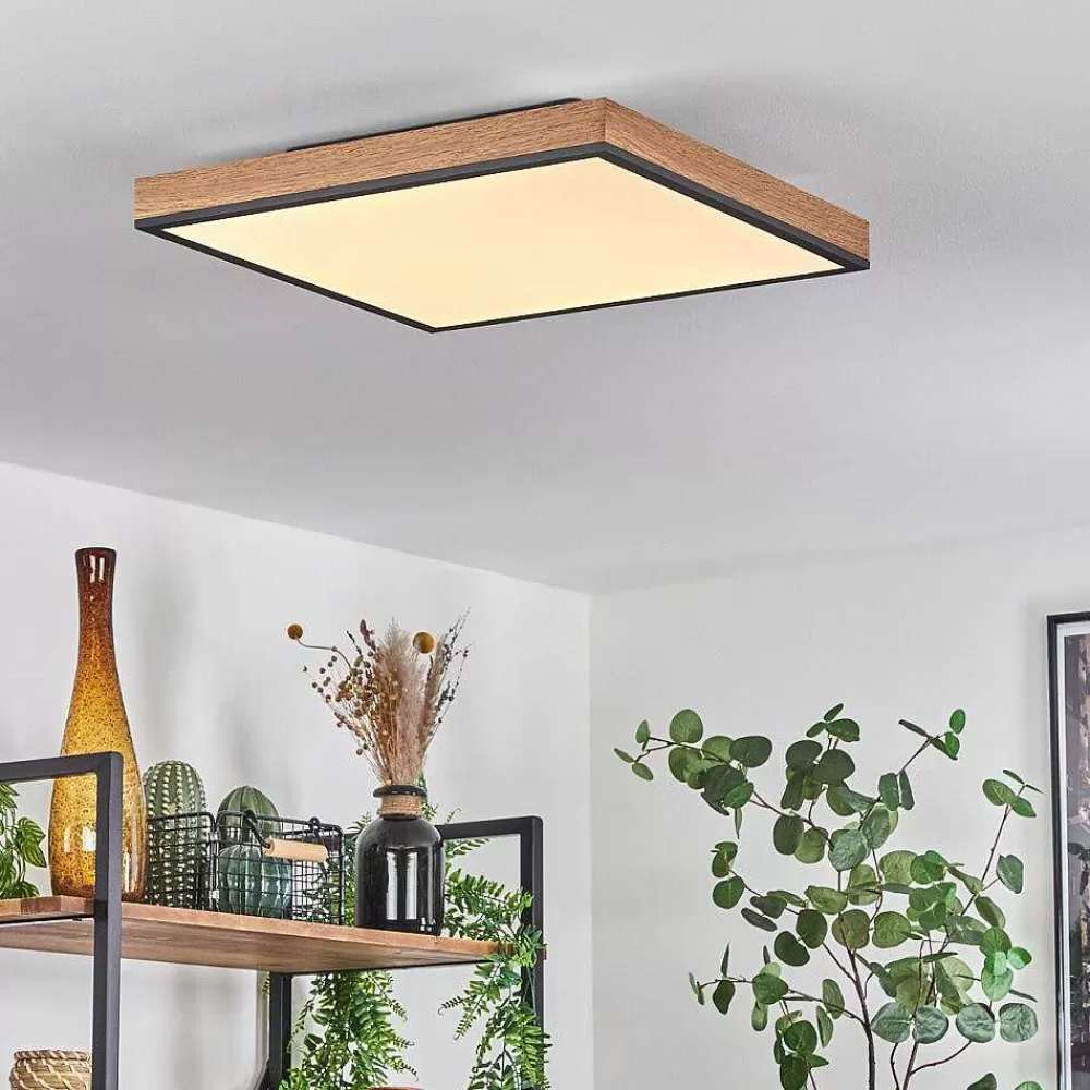 hofstein Plafonnier Salmi Led Brun, Couleur Bois, Noir, 1 Lumiere, Telecommandes