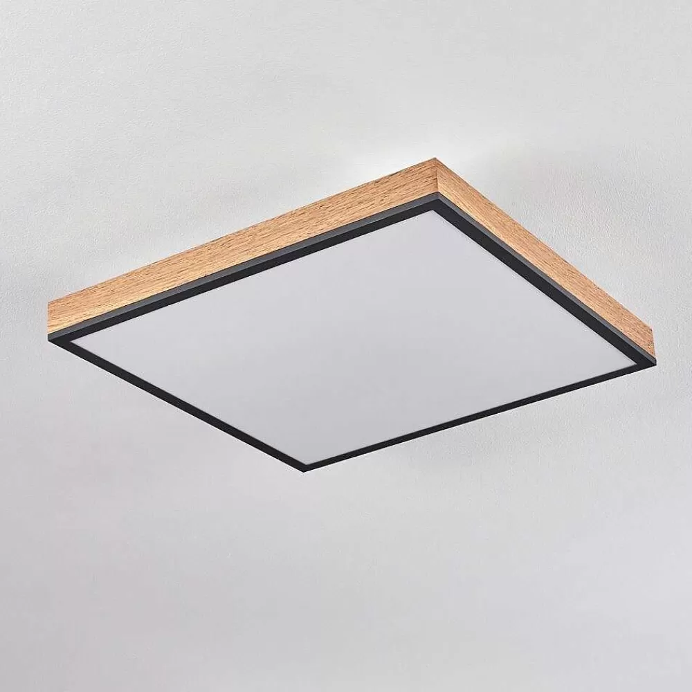 hofstein Plafonnier Salmi Led Brun, Couleur Bois, Noir, 1 Lumiere, Telecommandes
