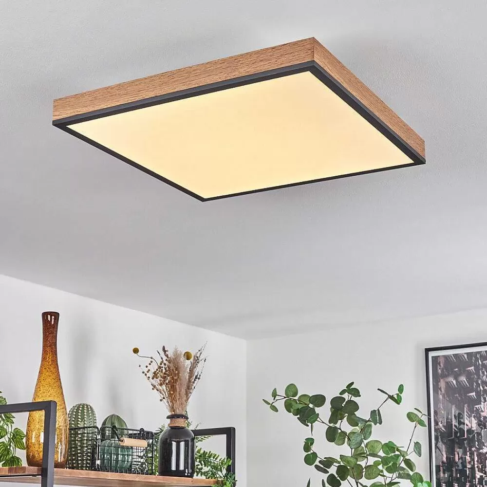 hofstein Plafonnier Salmi Led Brun, Couleur Bois, Noir, 1 Lumiere, Telecommandes