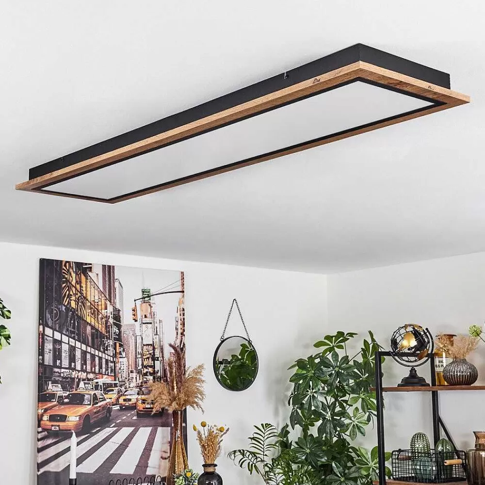 hofstein Plafonnier Salmi Led Couleur Bois, 1 Lumiere, Telecommandes