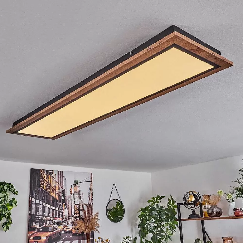 hofstein Plafonnier Salmi Led Couleur Bois, 1 Lumiere, Telecommandes