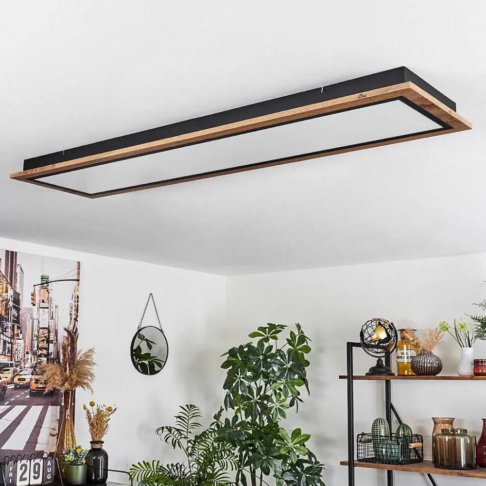 hofstein Plafonnier Salmi Led Couleur Bois, 1 Lumiere, Telecommandes