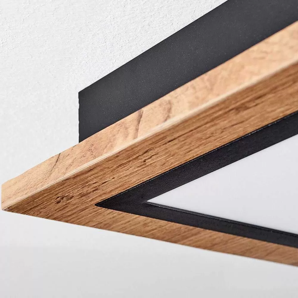 hofstein Plafonnier Salmi Led Couleur Bois, 1 Lumiere, Telecommandes