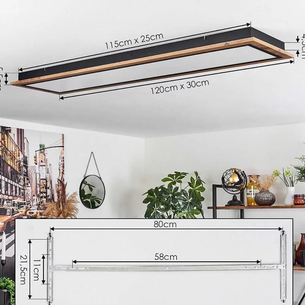 hofstein Plafonnier Salmi Led Couleur Bois, 1 Lumiere, Telecommandes