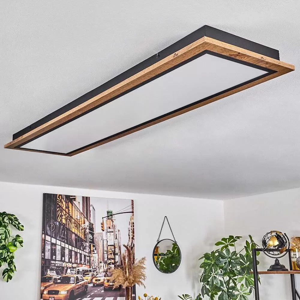 hofstein Plafonnier Salmi Led Couleur Bois, 1 Lumiere, Telecommandes