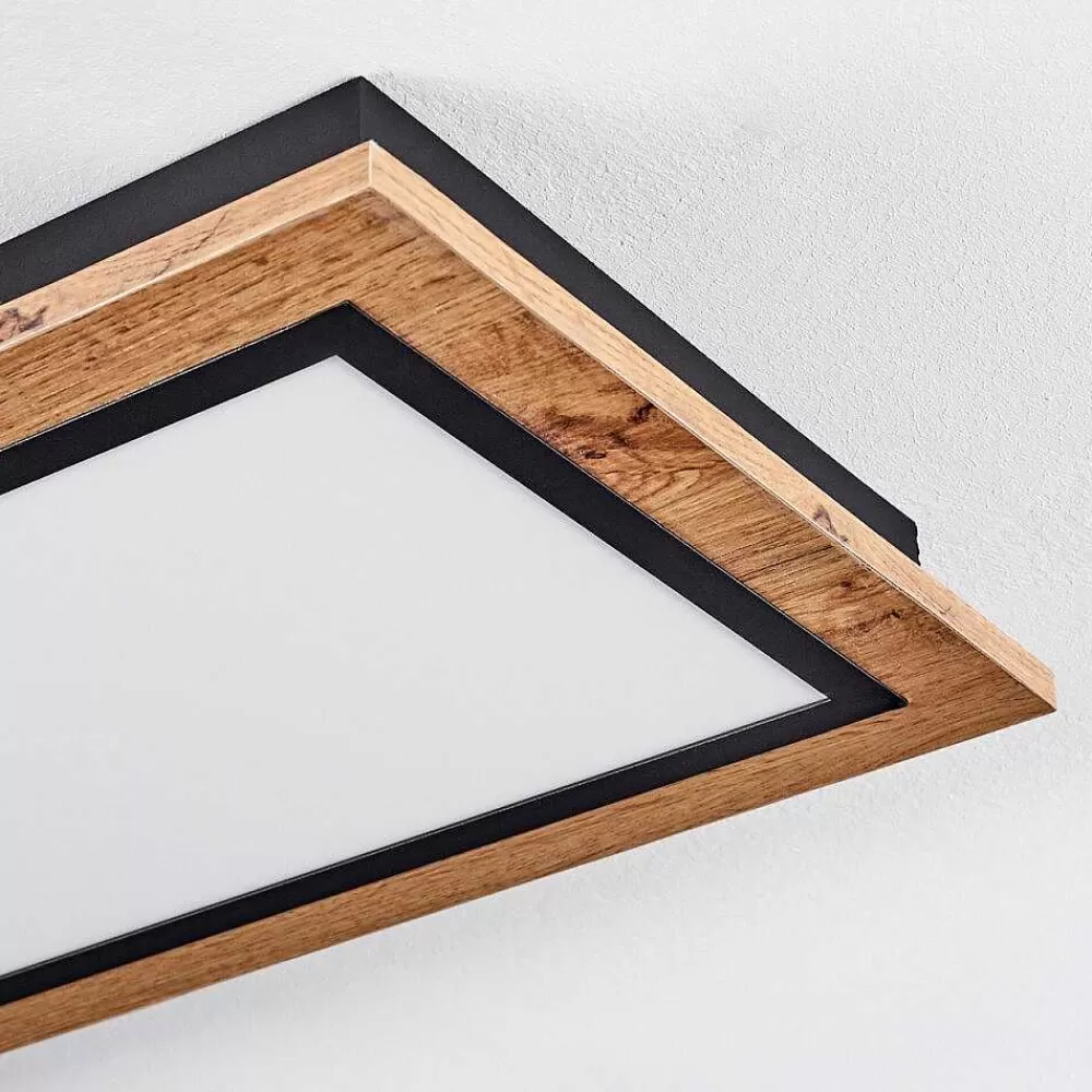 hofstein Plafonnier Salmi Led Couleur Bois, 1 Lumiere, Telecommandes