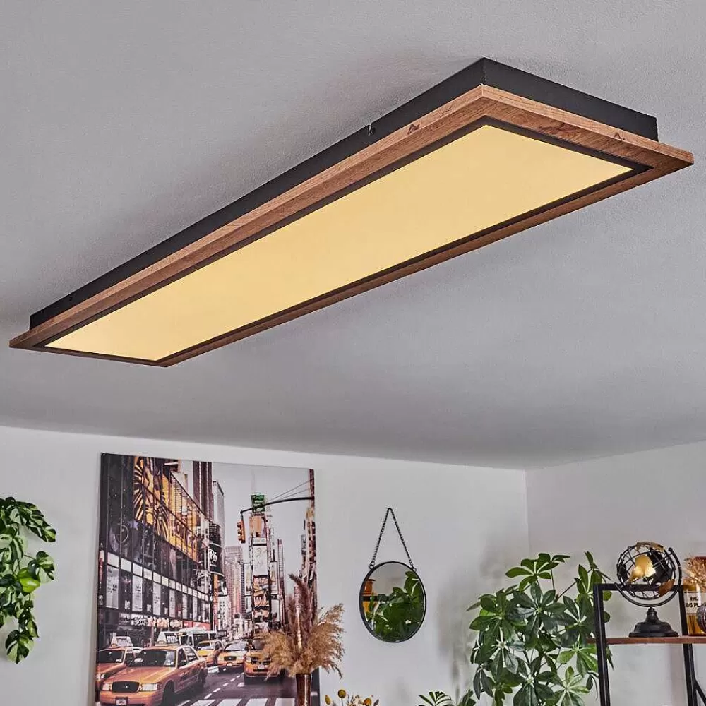 hofstein Plafonnier Salmi Led Couleur Bois, 1 Lumiere, Telecommandes
