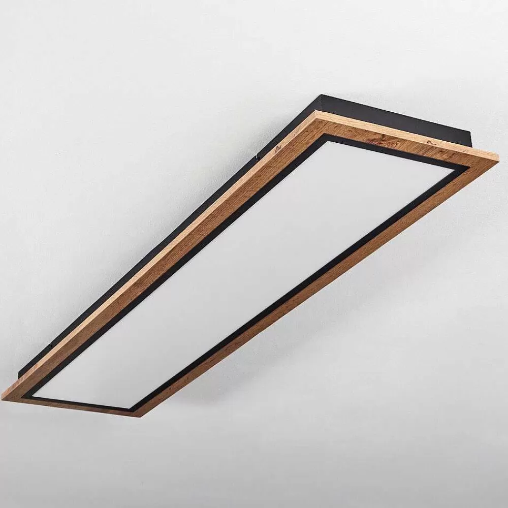 hofstein Plafonnier Salmi Led Couleur Bois, 1 Lumiere, Telecommandes