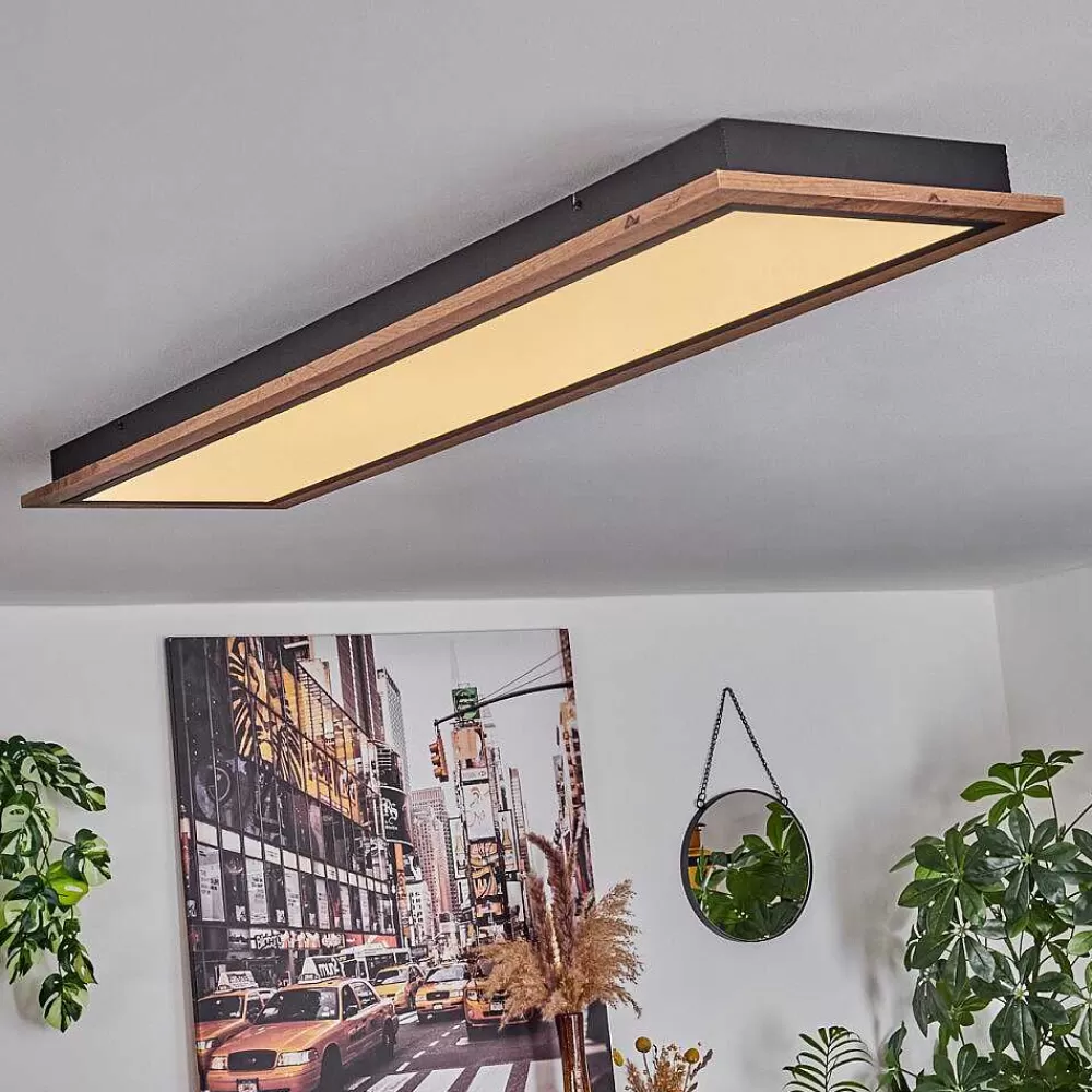 hofstein Plafonnier Salmi Led Couleur Bois, 1 Lumiere, Telecommandes