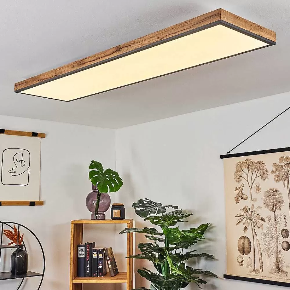 hofstein Plafonnier Salmi Led Couleur Bois, Noir, Blanc, 1 Lumiere, Telecommandes