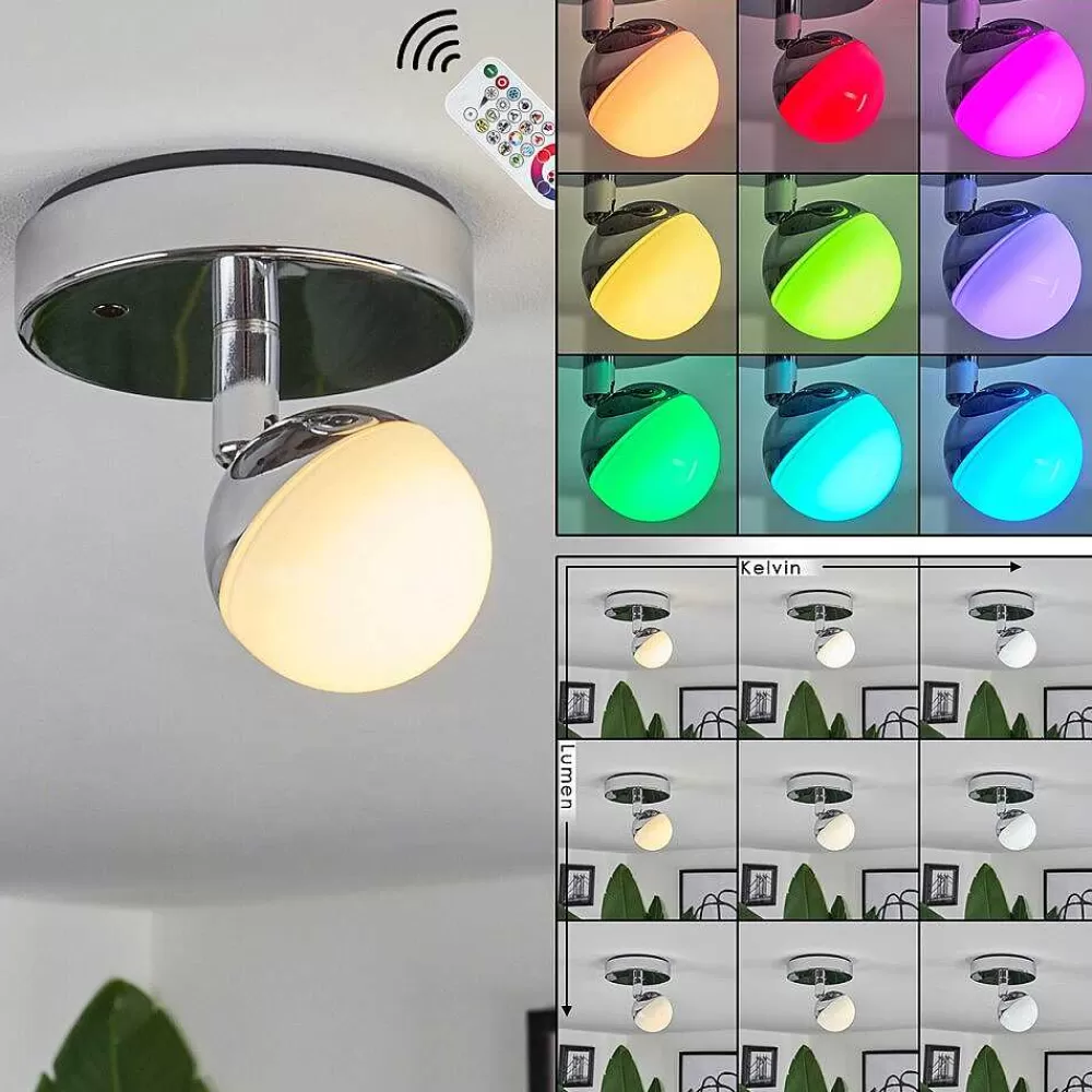 hofstein Plafonnier Sanchequias Led Chrome, 1 Lumiere, Telecommandes, Changeur De Couleurs