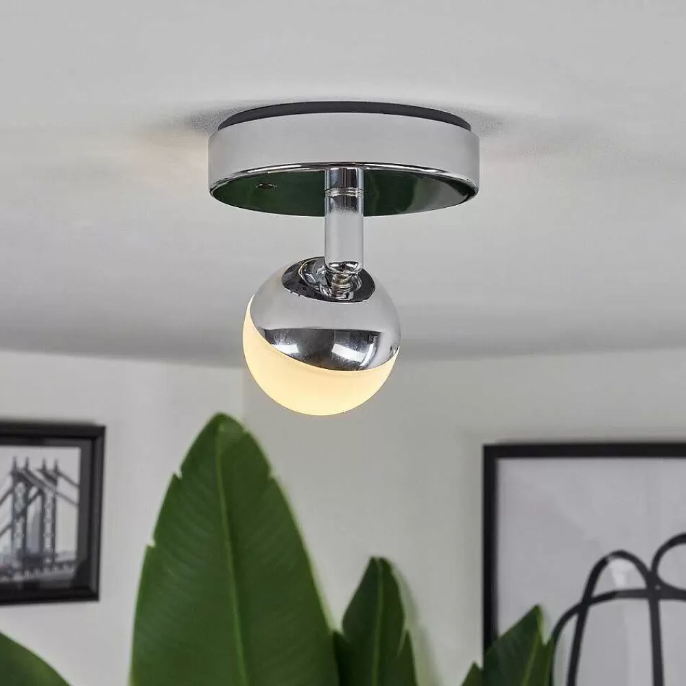 hofstein Plafonnier Sanchequias Led Chrome, 1 Lumiere, Telecommandes, Changeur De Couleurs