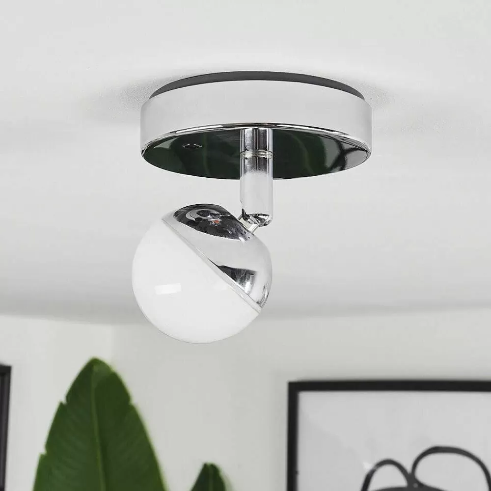 hofstein Plafonnier Sanchequias Led Chrome, 1 Lumiere, Telecommandes, Changeur De Couleurs