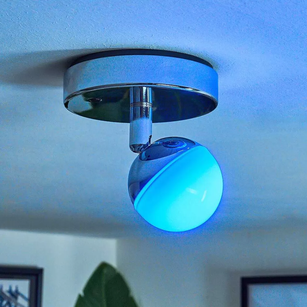 hofstein Plafonnier Sanchequias Led Chrome, 1 Lumiere, Telecommandes, Changeur De Couleurs