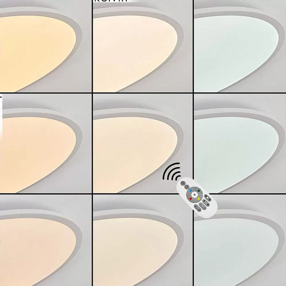 hofstein Plafonnier Sani Led Blanc, 1 Lumiere, Telecommandes, Changeur De Couleurs
