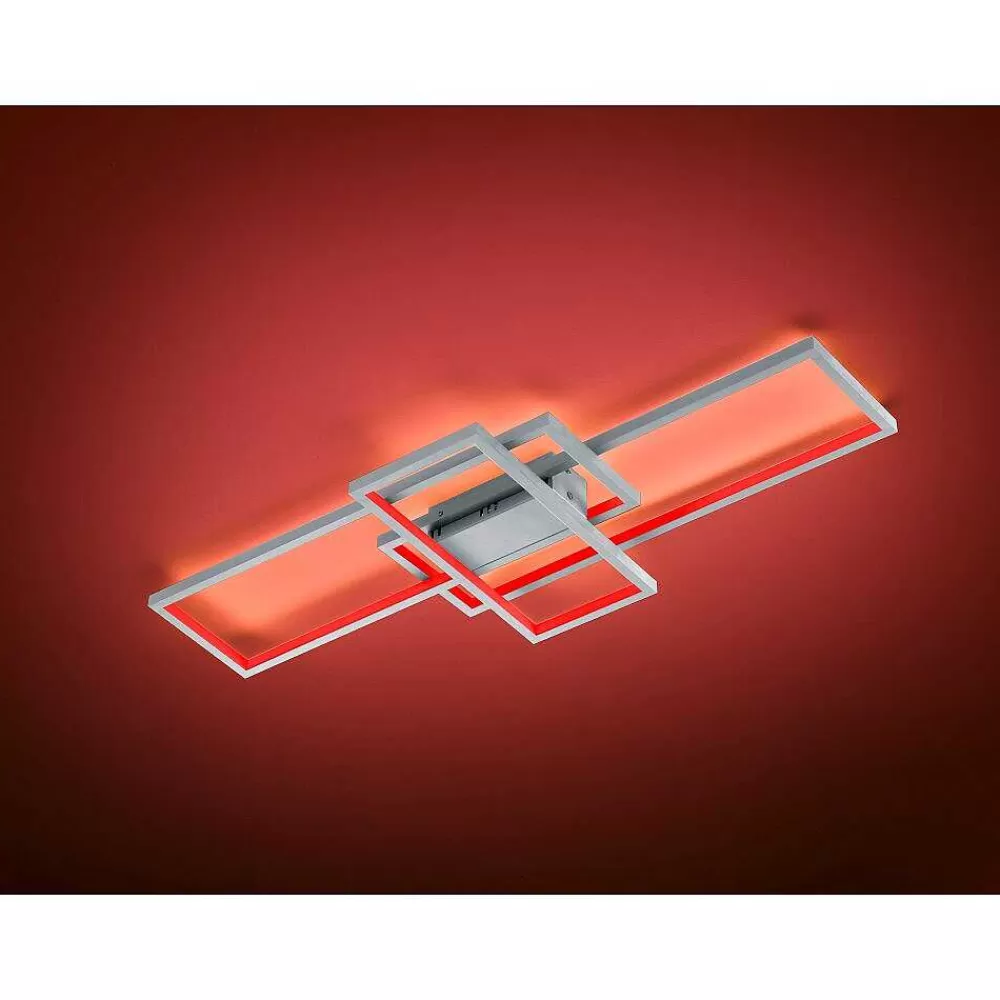 Luminaires Trio Plafonnier Trio Thiago Led Nickel Mat, 1 Lumiere, Telecommandes, Changeur De Couleurs