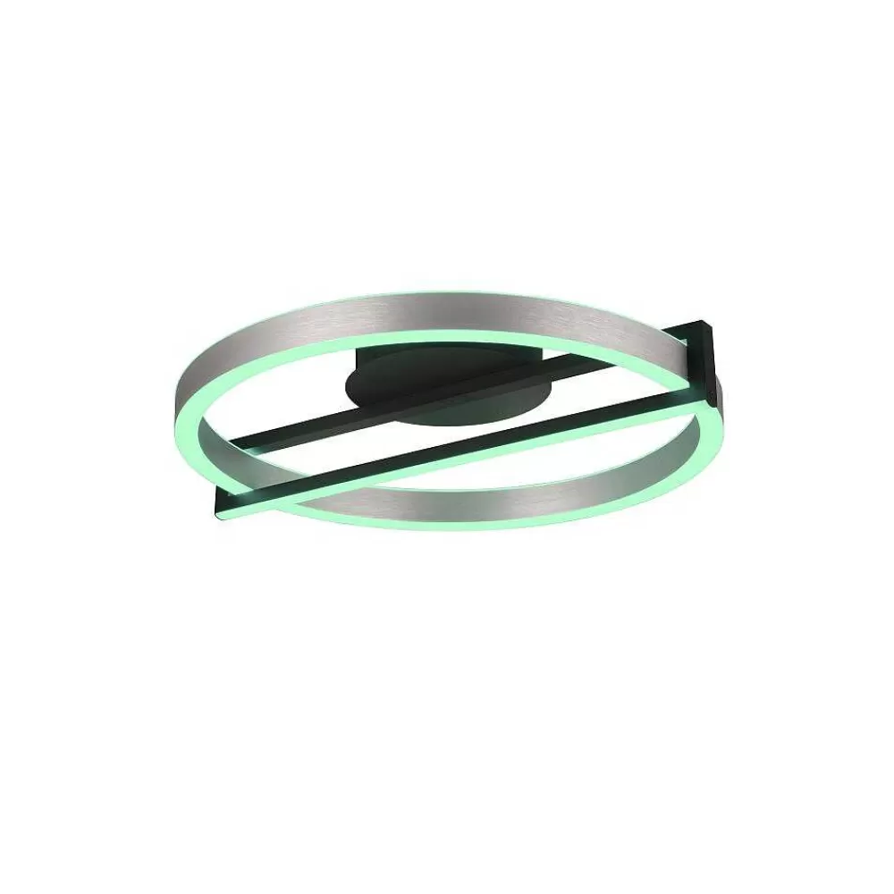 Luminaires Trio Plafonnier Trio Thompson Led Aluminium Brosse, 1 Lumiere, Telecommandes, Changeur De Couleurs