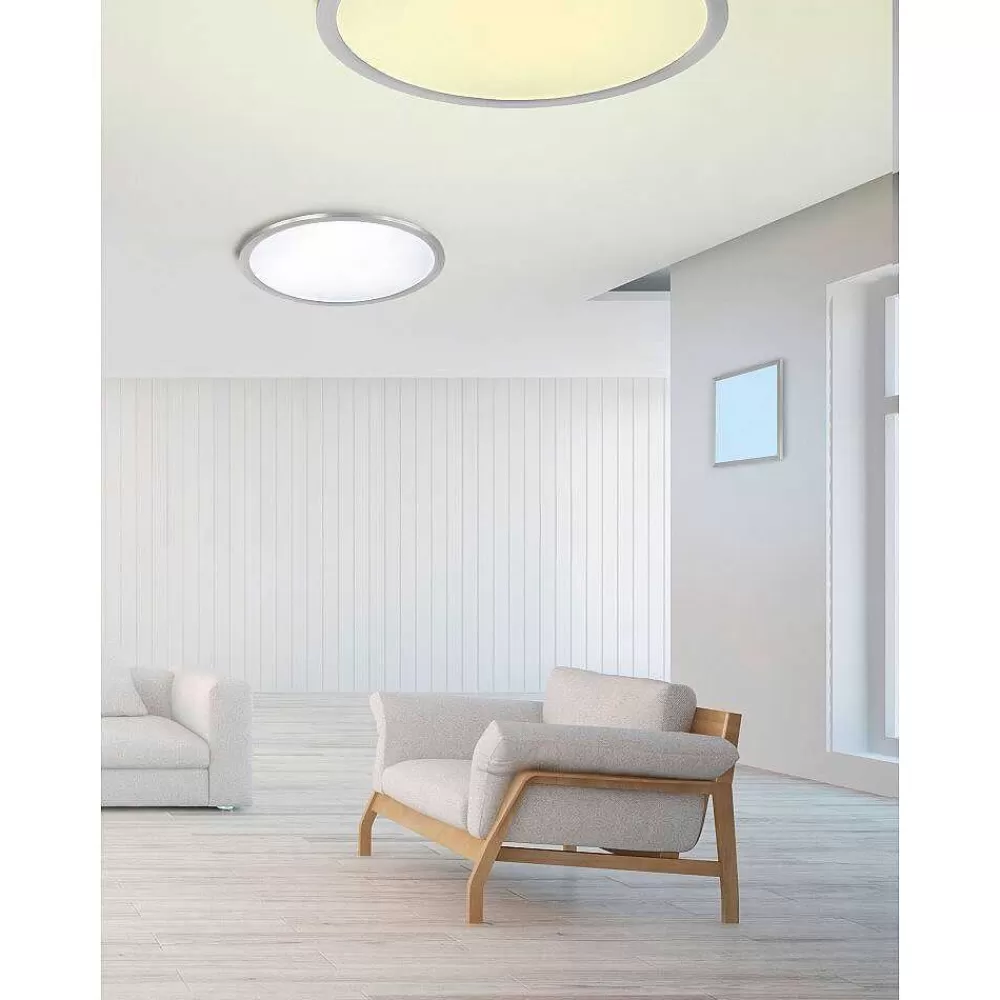 Luminaires Trio Plafonnier Trio Wiz Griffin Led Nickel Mat, 1 Lumiere, Telecommandes, Changeur De Couleurs