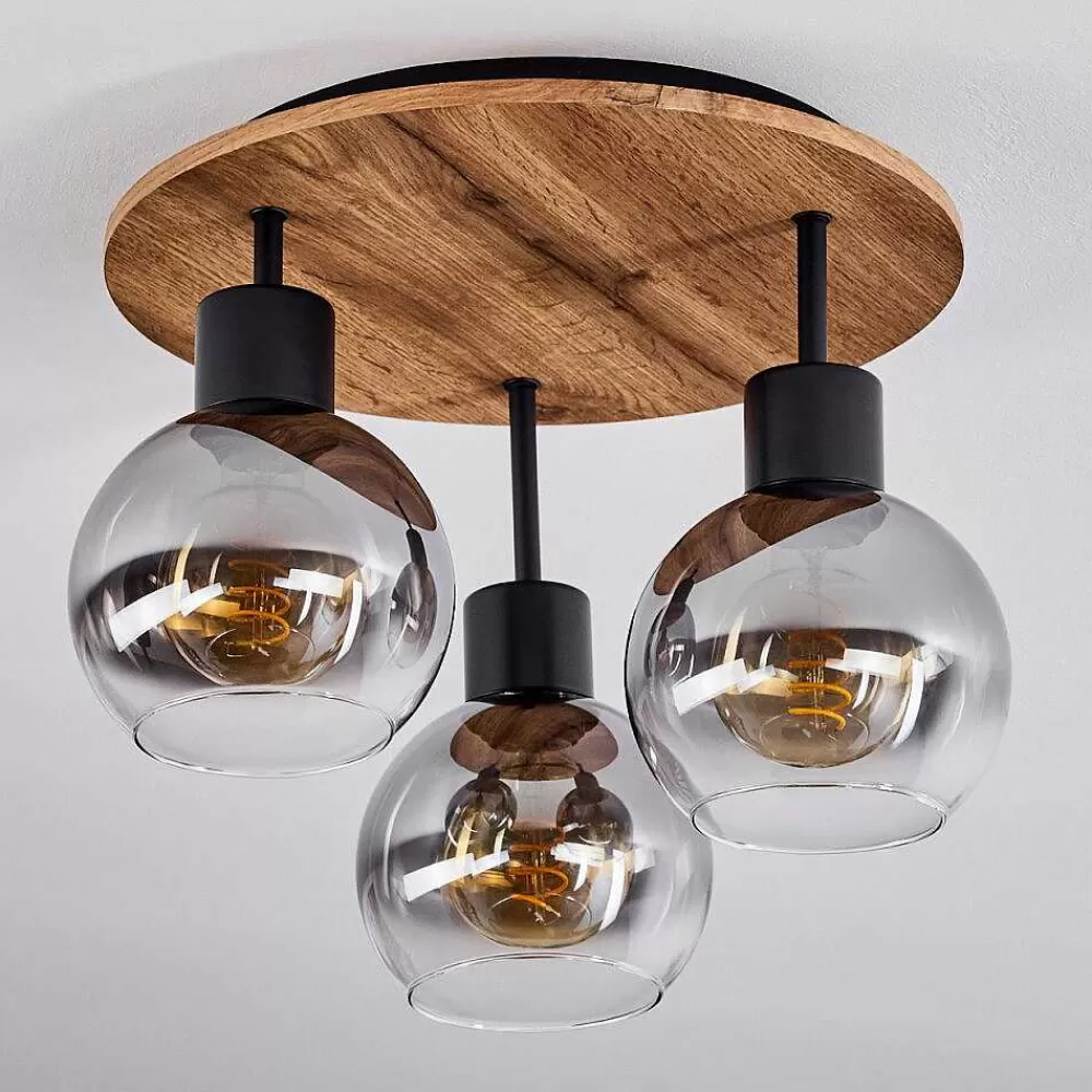 hofstein Plafonnier Vouhet Brun, Couleur Bois, Noir, 3 Lumieres